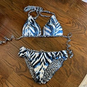 La Blanca animal print reversible blue bikini